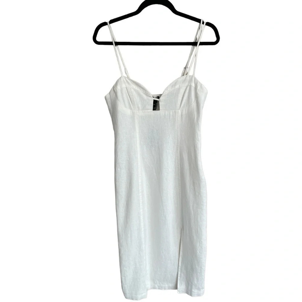Forever 21 Dress Size S Spaghetti Straps Lined Linen Summer Zip Off White NWT